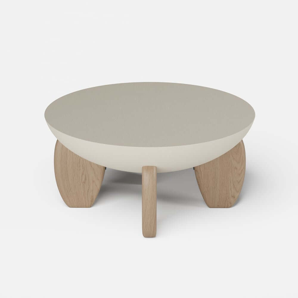Modern Round Concrete Coffee Table with Wood Legs