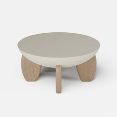 Modern Round Concrete Coffee Table with Wood Legs