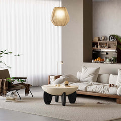 Modern Round Concrete Coffee Table with Wood Legs