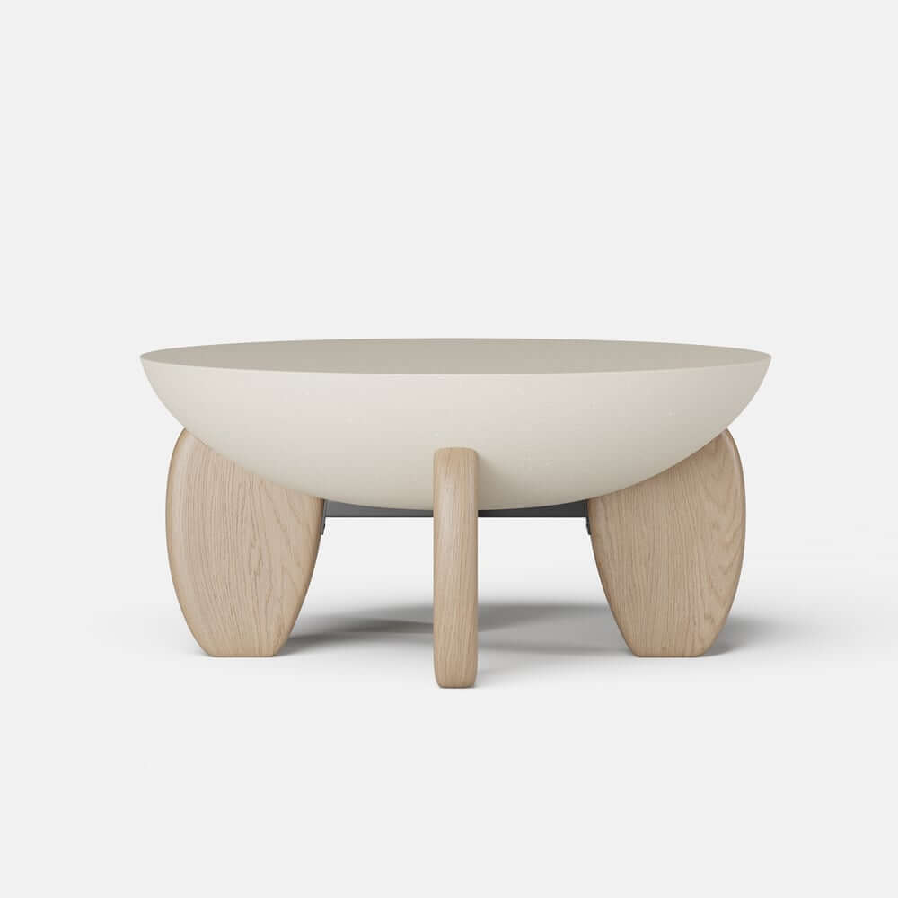 Modern Round Concrete Coffee Table with Wood Legs