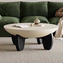 Modern Round Concrete Coffee Table with Wood Legs Main Product Image