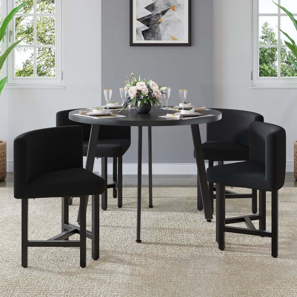 Modern Round Dining Set With Gray Velvet Chairs