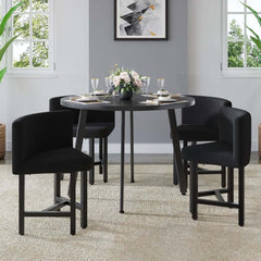 Modern Round Dining Set With Gray Velvet Chairs