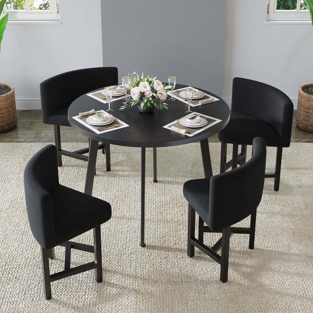 Modern Round Dining Set With Gray Velvet Chairs