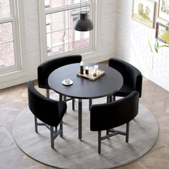 Modern Round Dining Set With Gray Velvet Chairs
