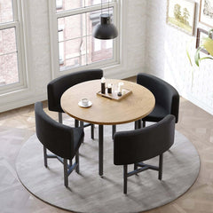 Modern Round Dining Set With Gray Velvet Chairs