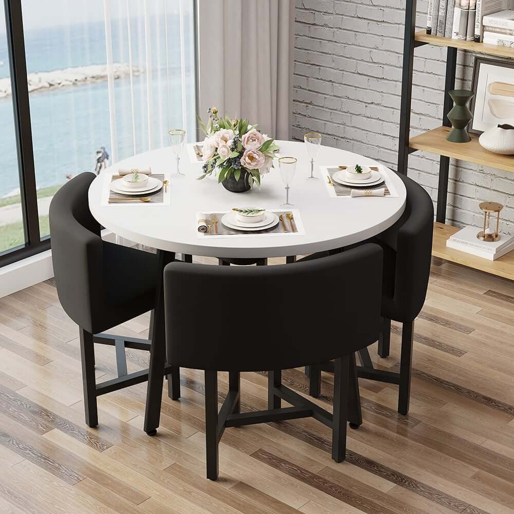 Modern Round Dining Set With Gray Velvet Chairs
