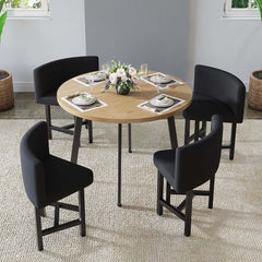 Modern Round Dining Set With Gray Velvet Chairs