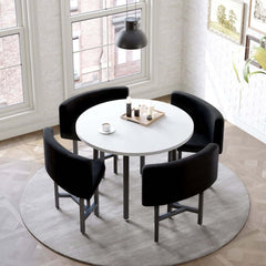 Modern Round Dining Set With Gray Velvet Chairs