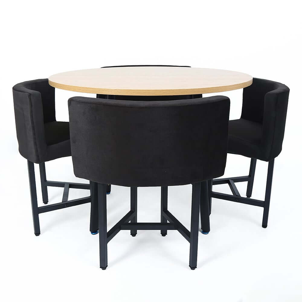 Modern Round Dining Set With Gray Velvet Chairs