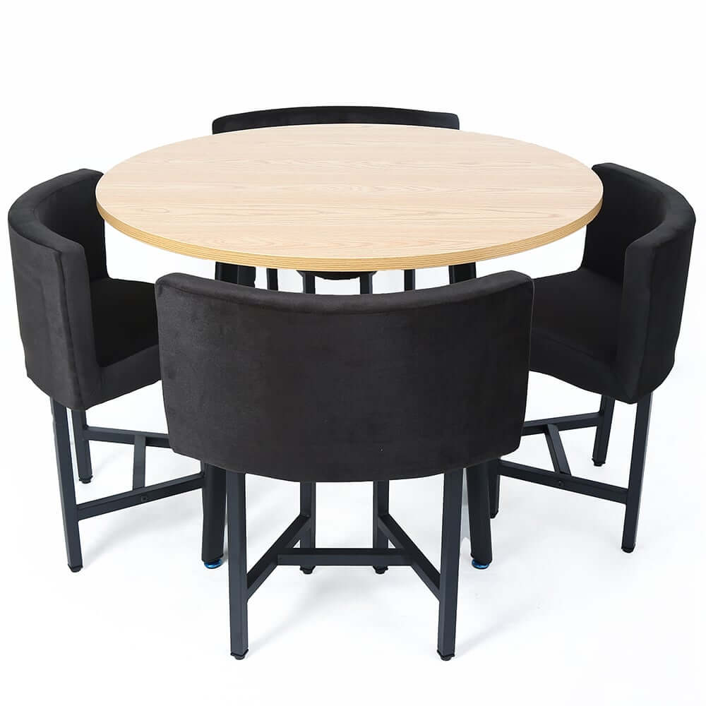 Modern Round Dining Set With Gray Velvet Chairs