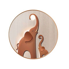 Modern Round Elephant Wall Art with Frame and Built-In Lighting