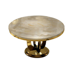 Modern Round Faux Marble Dining Table, Gold Pedestal Base