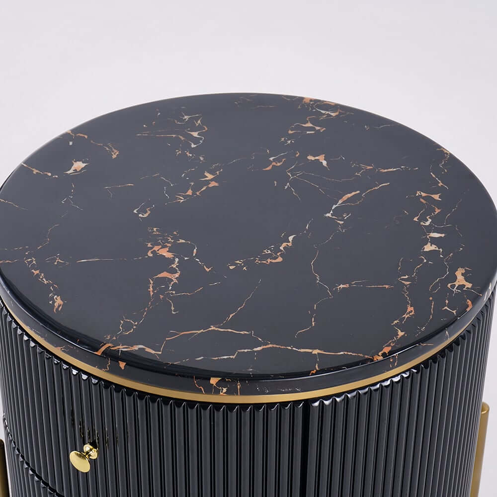 Modern Round Faux Marble End Table With 2 Drawers