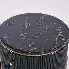 Modern Round Faux Marble End Table With 2 Drawers