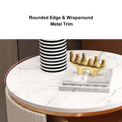 Modern Round Faux Marble End Table With 2 Drawers