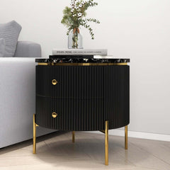Modern Round Faux Marble End Table With 2 Drawers
