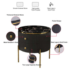 Modern Round Faux Marble End Table With 2 Drawers