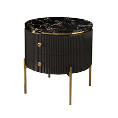 Modern Round Faux Marble End Table With 2 Drawers