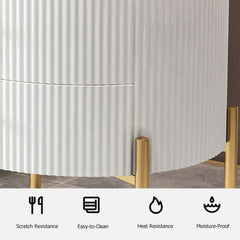 Modern Round Faux Marble End Table With 2 Drawers