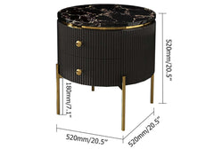 Modern Round Faux Marble End Table With 2 Drawers Dimensions