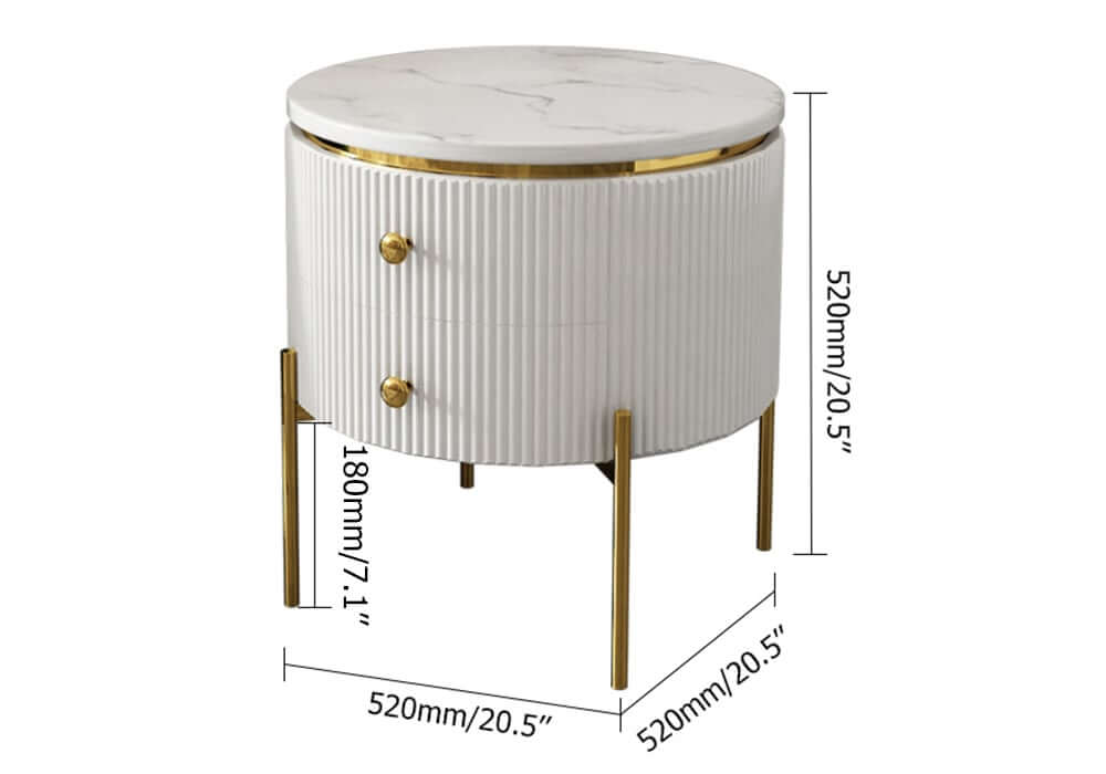 Modern Round Faux Marble End Table With 2 Drawers Dimensions