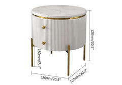 Modern Round Faux Marble End Table With 2 Drawers Dimensions