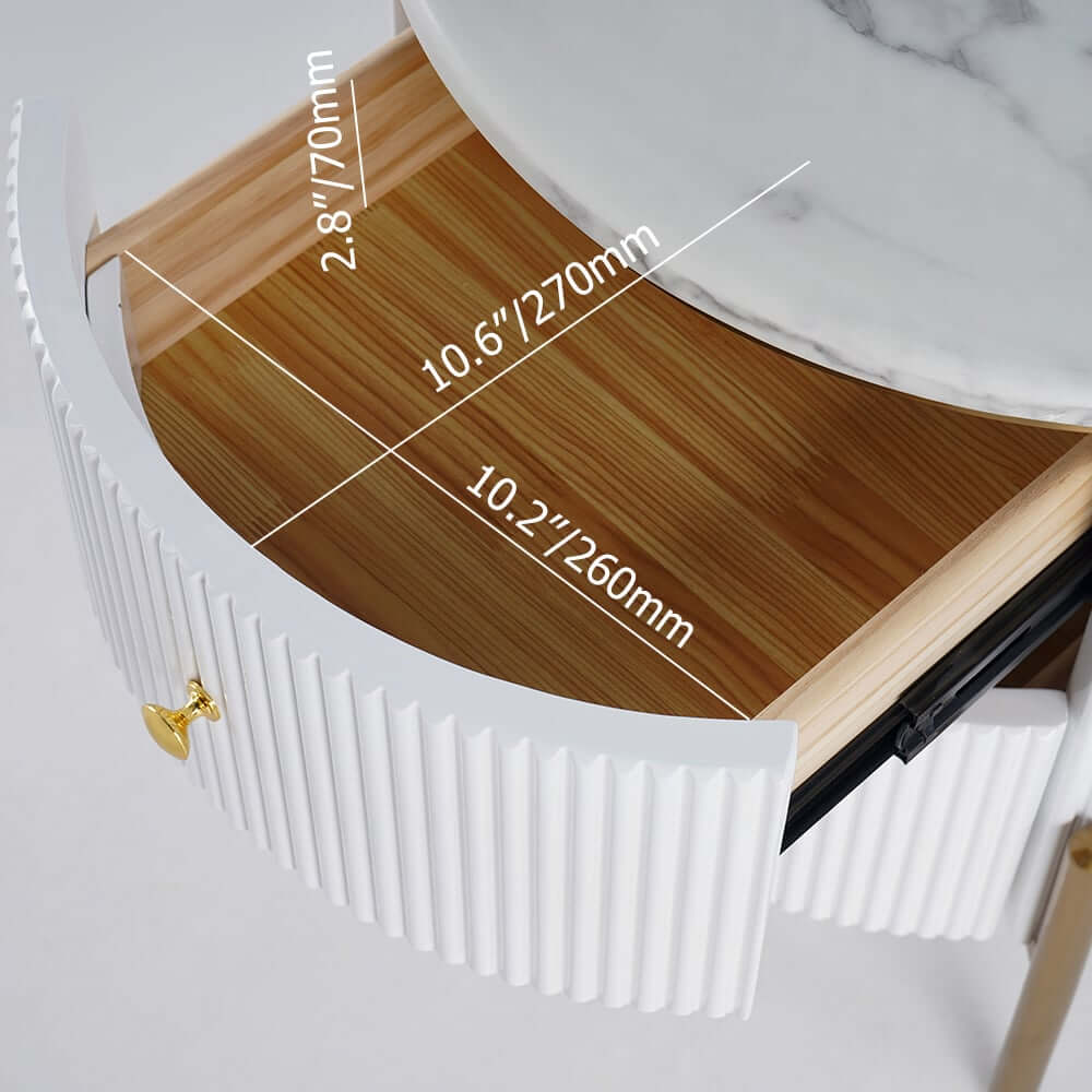 Modern Round Faux Marble End Table With 2 Drawers Dimensions