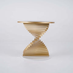Modern Round Faux Marble End Table With Gold Pedestal Base