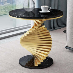 Modern Round Faux Marble End Table With Gold Pedestal Base