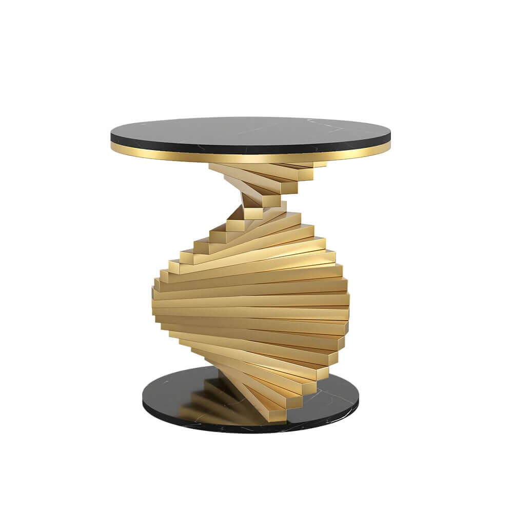 Modern Round Faux Marble End Table With Gold Pedestal Base