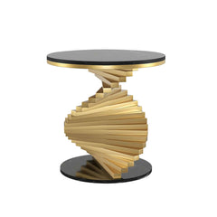Modern Round Faux Marble End Table With Gold Pedestal Base