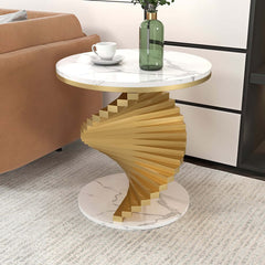 Modern Round Faux Marble End Table With Gold Pedestal Base