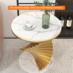 Modern Round Faux Marble End Table With Gold Pedestal Base