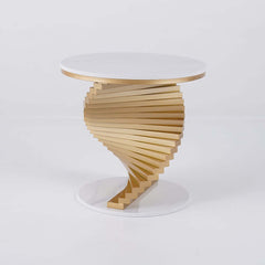 Modern Round Faux Marble End Table With Gold Pedestal Base