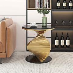 Modern Round Faux Marble End Table With Gold Pedestal Base