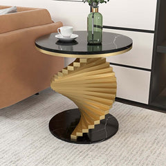 Modern Round Faux Marble End Table With Gold Pedestal Base