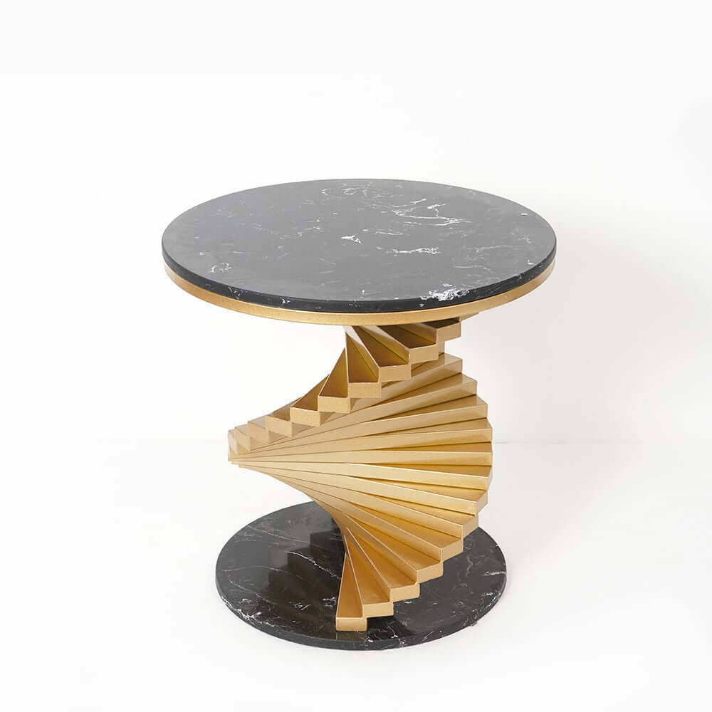 Modern Round Faux Marble End Table With Gold Pedestal Base