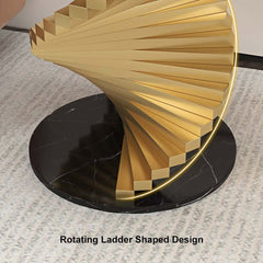 Modern Round Faux Marble End Table With Gold Pedestal Base
