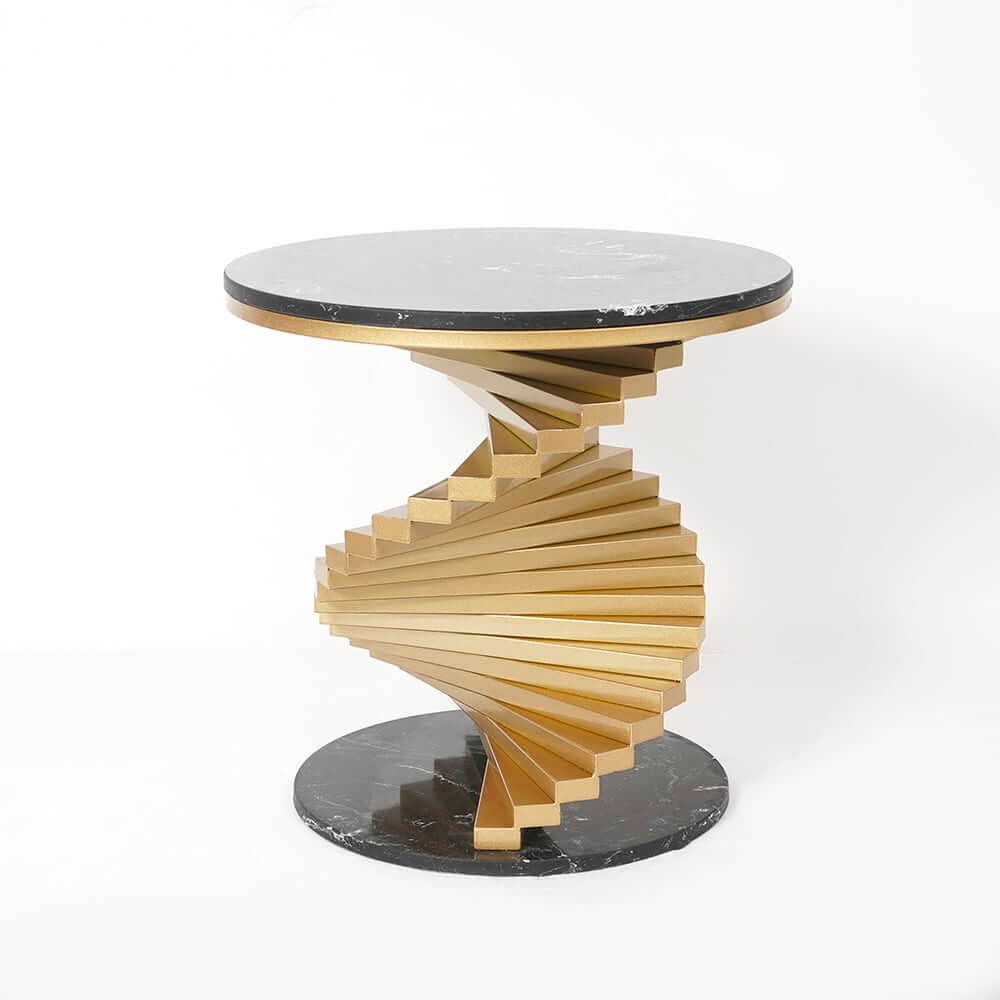 Modern Round Faux Marble End Table With Gold Pedestal Base