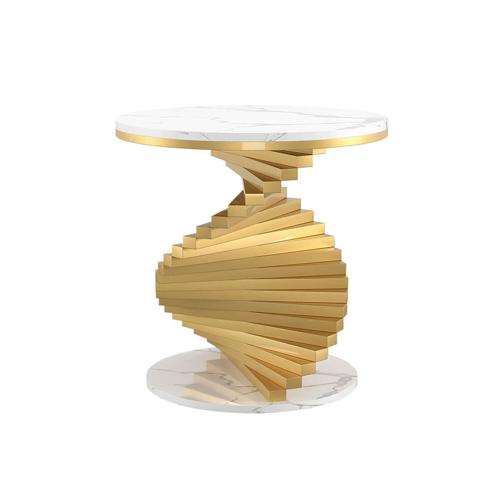 Modern Round Faux Marble End Table With Gold Pedestal Base