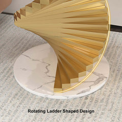 Modern Round Faux Marble End Table With Gold Pedestal Base