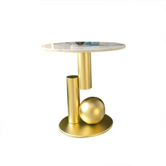 Modern Round Faux Marble End Table With Metal Pedestal Base