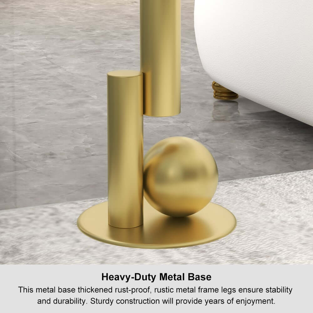 Modern Round Faux Marble End Table With Metal Pedestal Base