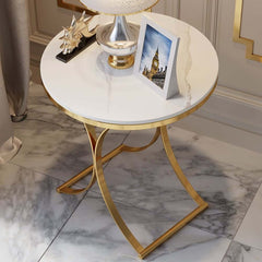 Modern Round Faux Marble Side Table With Gold Frame