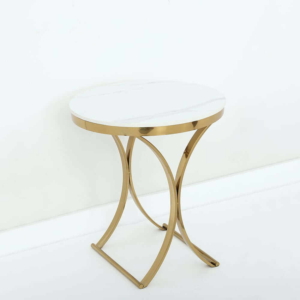 Modern Round Faux Marble Side Table With Gold Frame