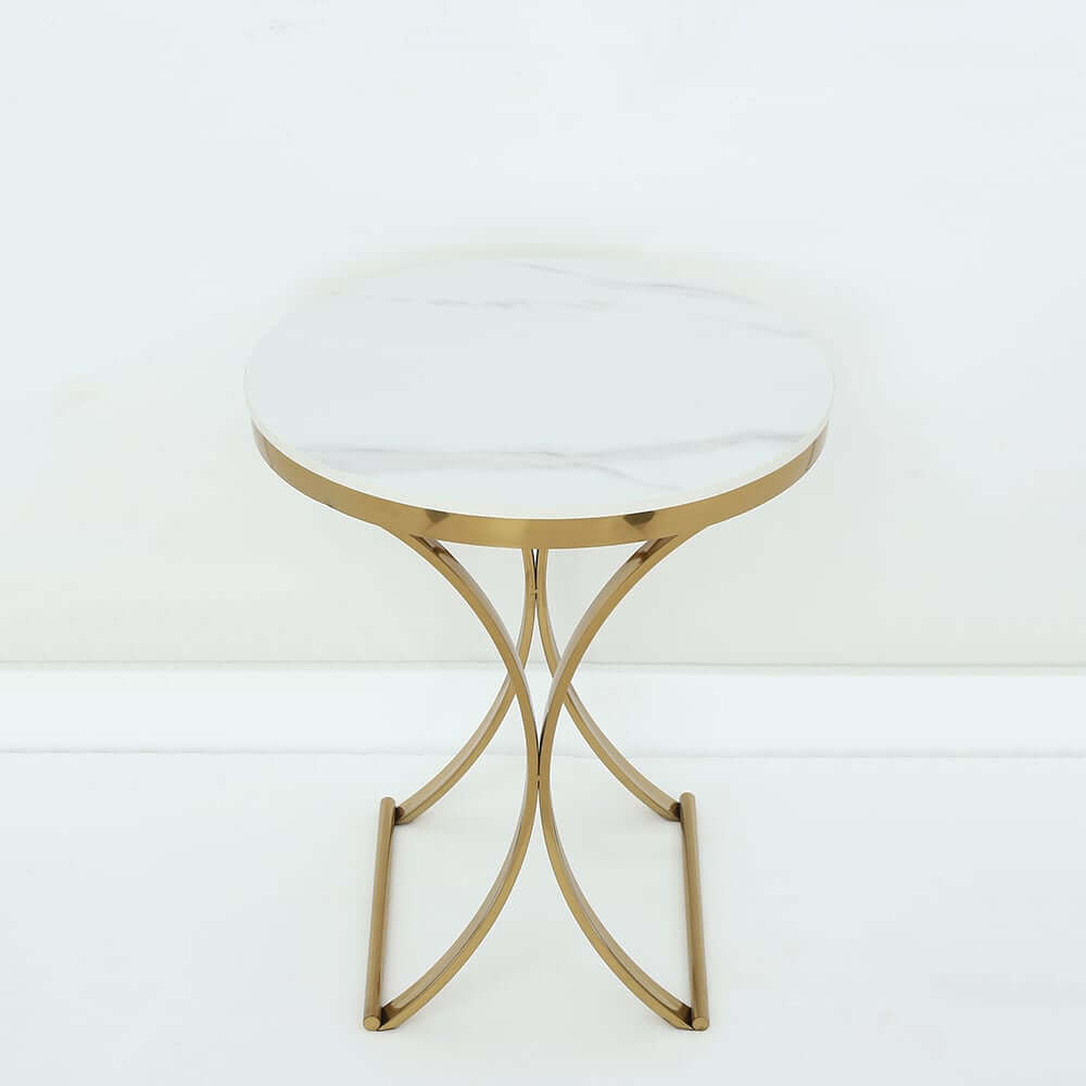 Modern Round Faux Marble Side Table With Gold Frame