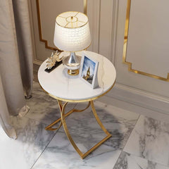 Modern Round Faux Marble Side Table With Gold Frame