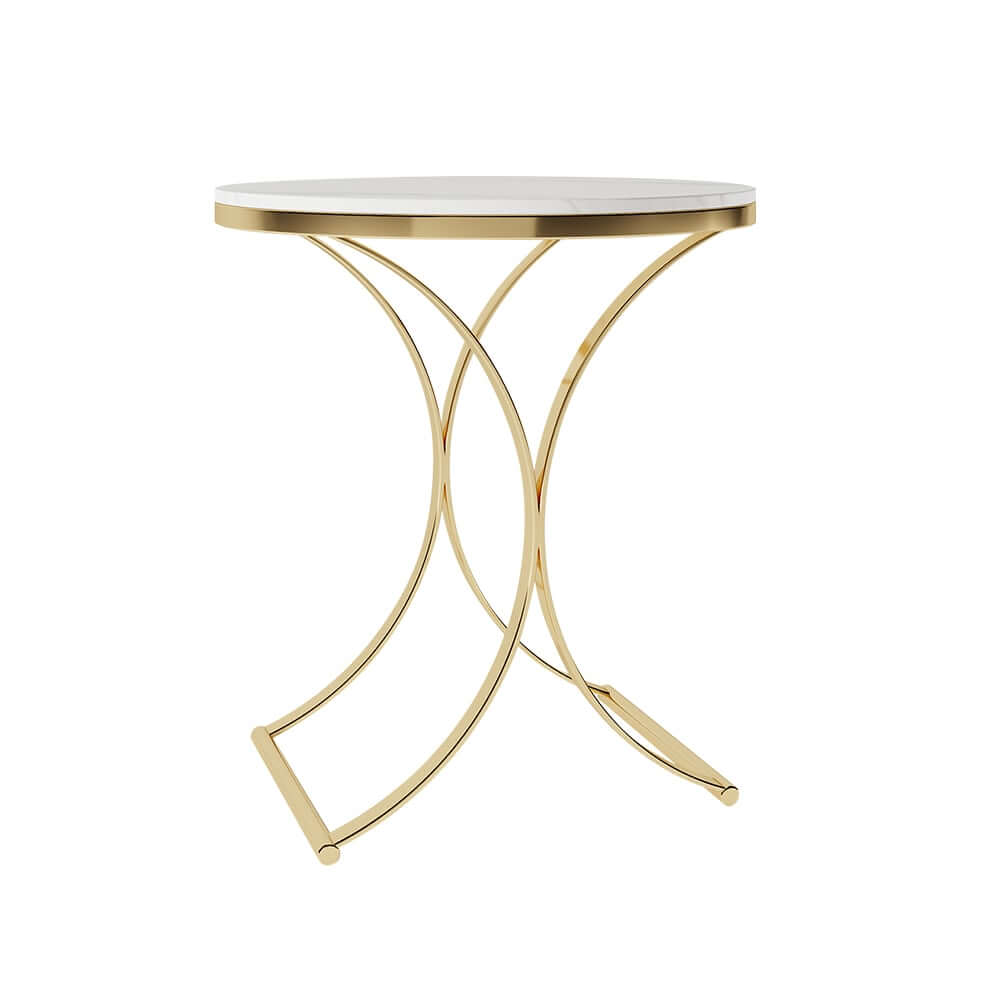 Modern Round Faux Marble Side Table With Gold Frame
