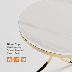 Modern Round Faux Marble Side Table With Gold Frame